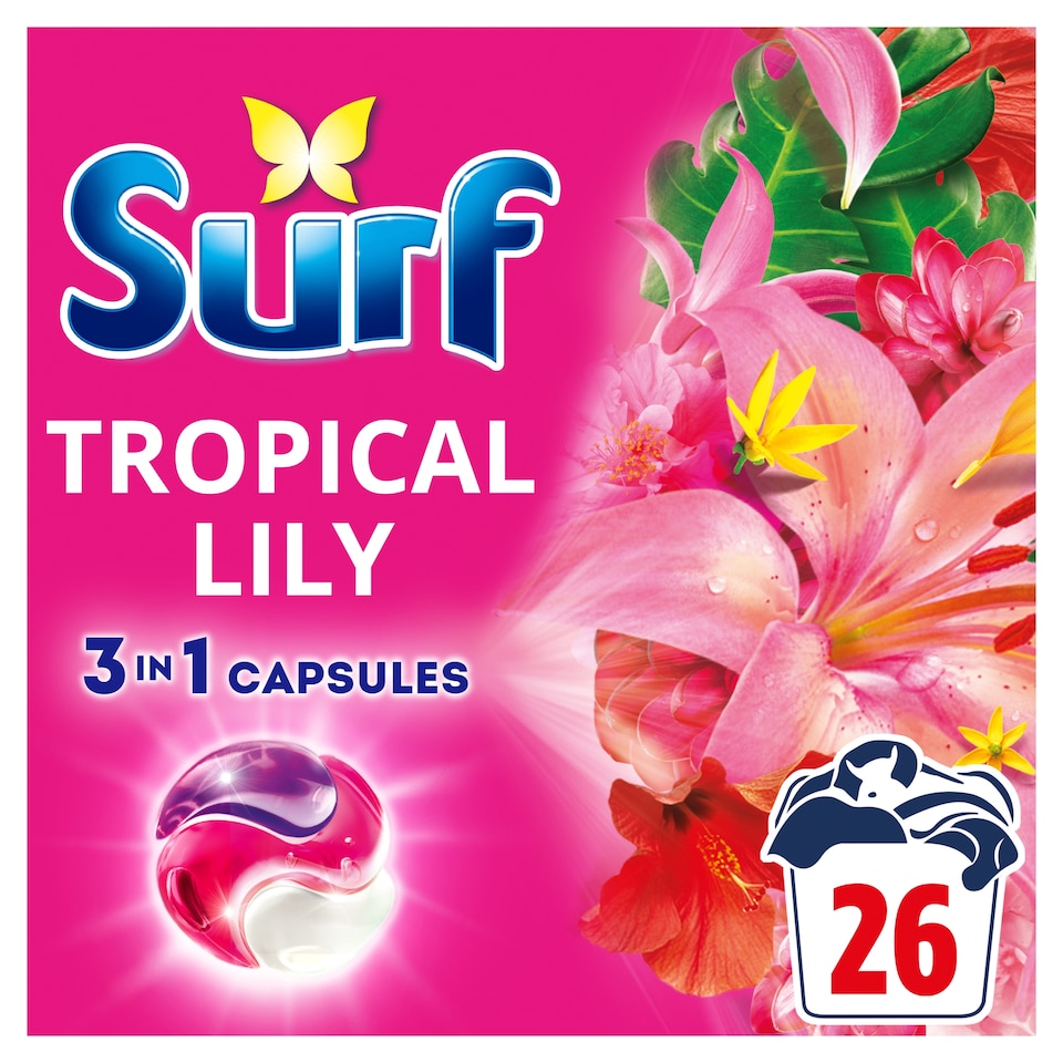 image 1 of Surf 3 in 1 Tropical Lily Laundry Detergent Capsules 26 Washes 449.8g
