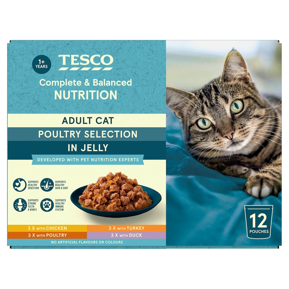 Tesco Adult Cat Poultry Selection In Jelly 12x100g