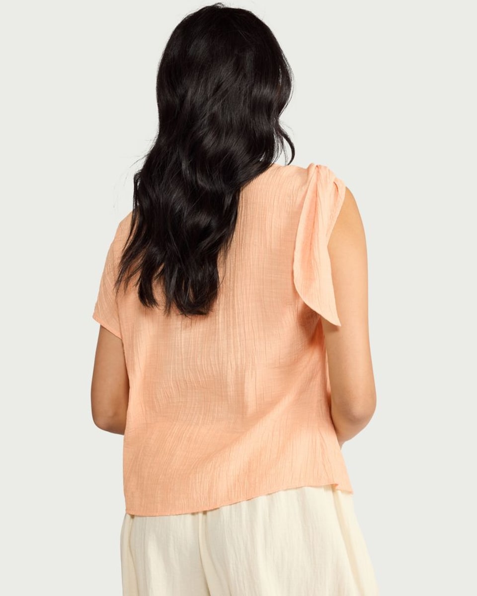 image 1 of F&F Textured Tie Shoulder Blouse in Coral