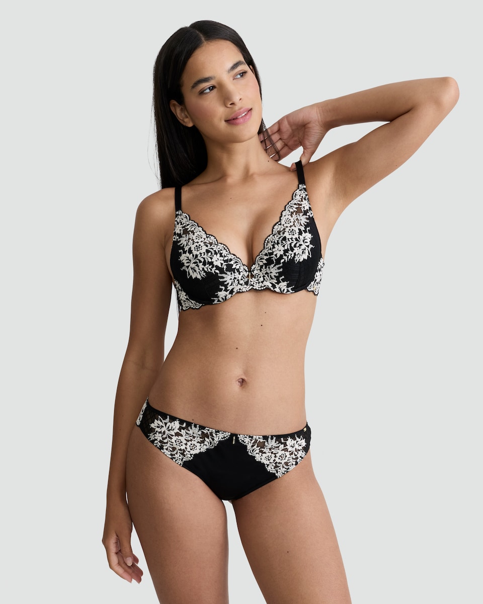 image 1 of F&F Floral Lace Trim Brazilian Knicker in Black