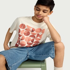 F&F Boys Pure Cotton Palm Beach Oversized Fit T-Shirt in Cream