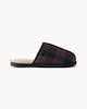 image 1 of F&F Faux Fur Lined Checked Mule Slippers in Blue