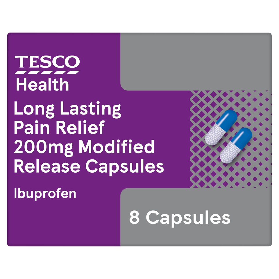 Tesco Health Long Lasting Pain Relief Modified-Release Capsules - Ibuprofen 8s