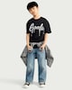 image 1 of F&F Boys Pure Cotton Goals Print T-Shirt in Black