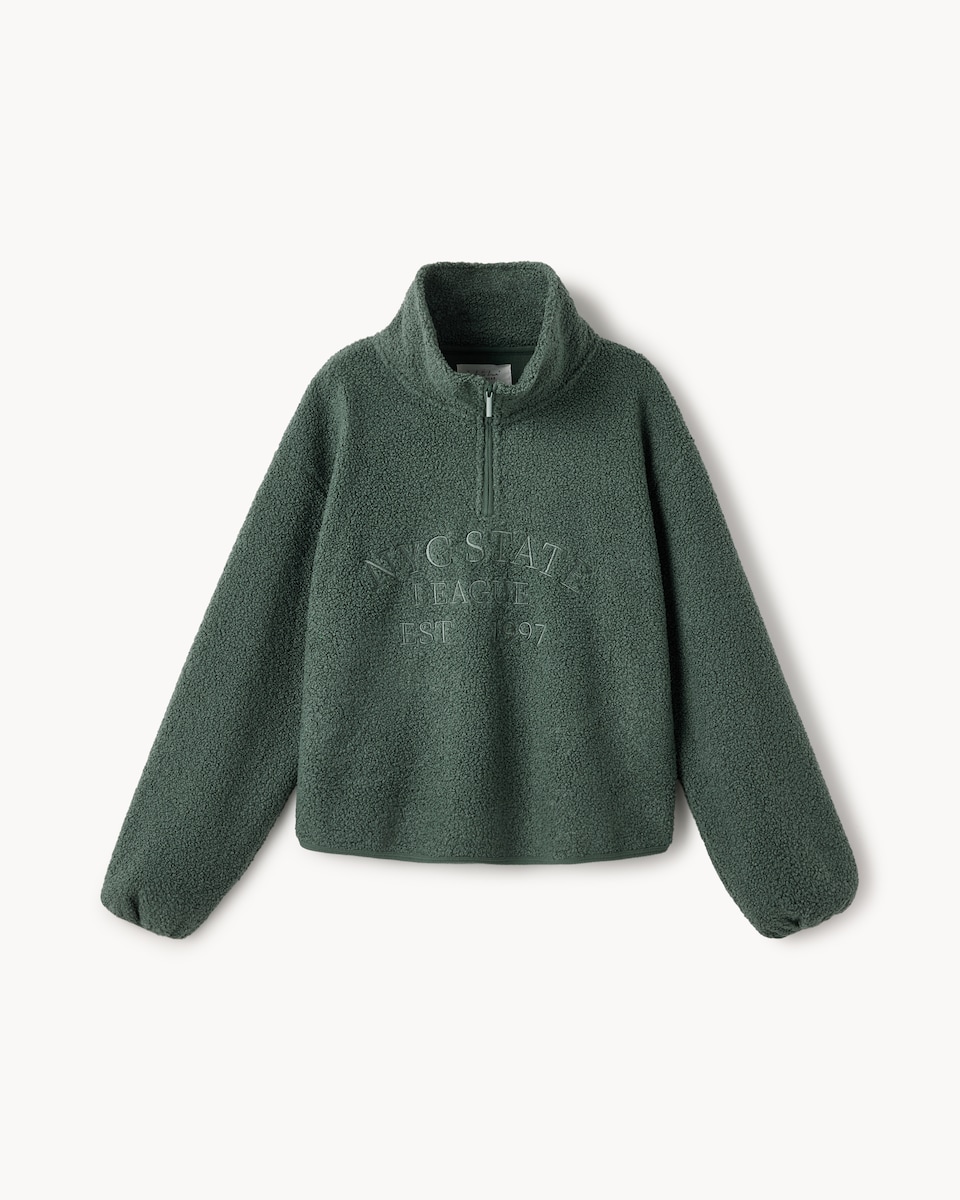 image 1 of F&F Fleece Slogan Half Zip Pyjama Top in Green
