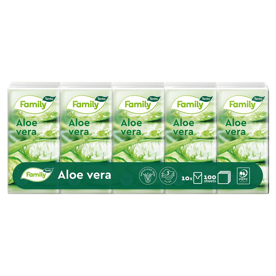 Tento Family Sensitive Aloe Vera Handkerchiefs 3 Ply 10 x 10 pcs