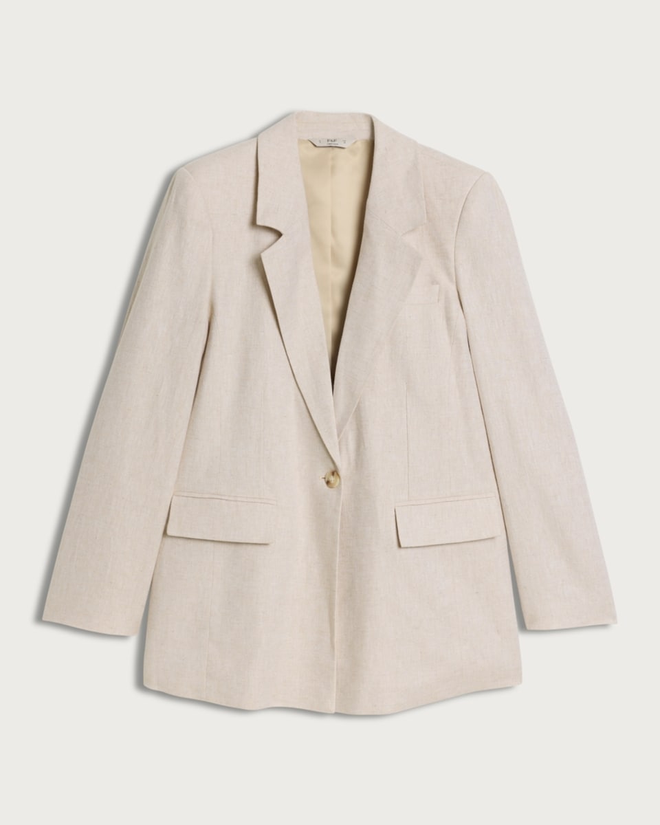 image 1 of F&F Linen Rich Single Breasted Co-ord Blazer in Beige
