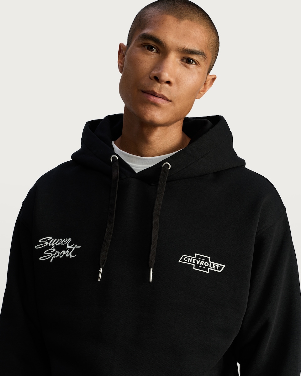image 1 of Chevrolet Oversized Slogan Hoodie in Black