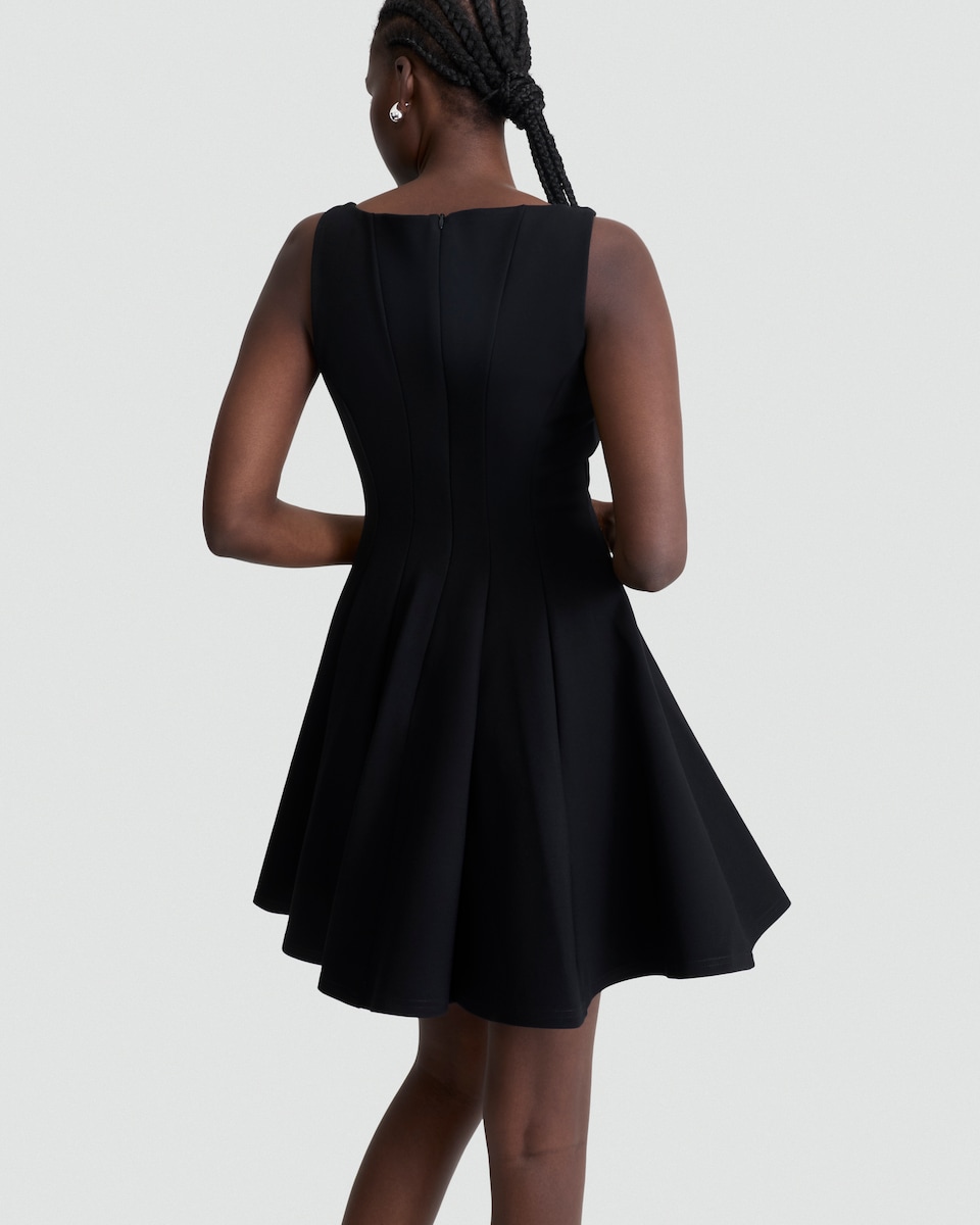 image 1 of F&F Ponte Sleeveless Pleated Dress in Black