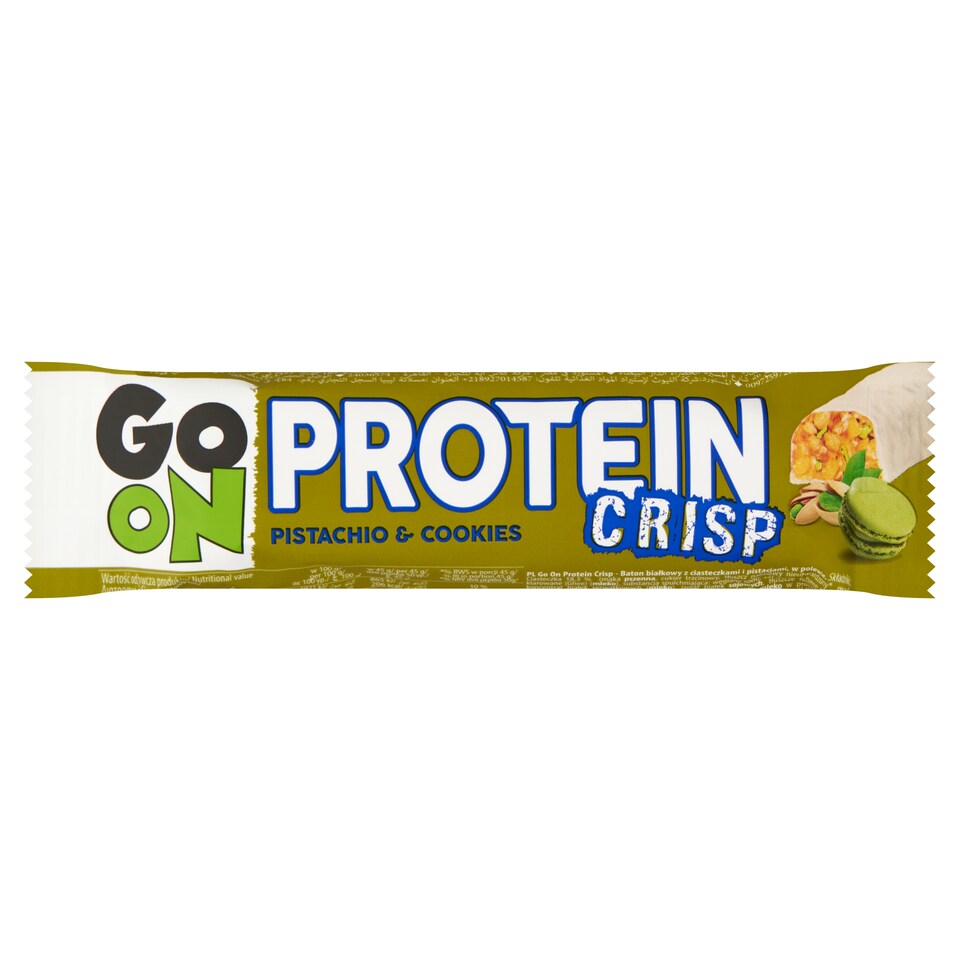 Sante Go On Protein Crisp szelet pisztáciával és kekszdarabokkal, fehér csokoládé bevonattal 45 g
