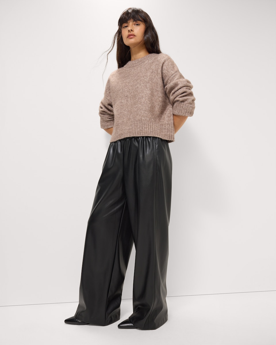 image 1 of F&F Faux Leather Wide Leg Trousers in Black