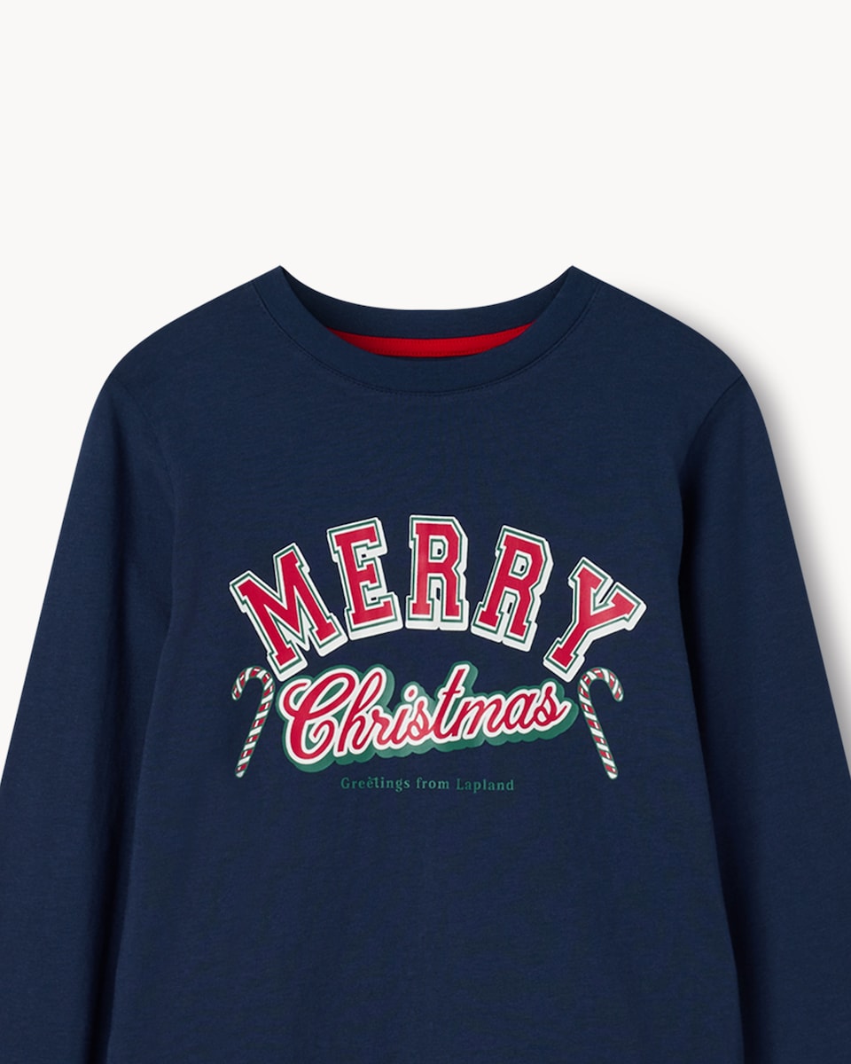image 1 of Christmas Kids Pure Cotton Merry Christmas Matching Family Pyjama Set in Navy