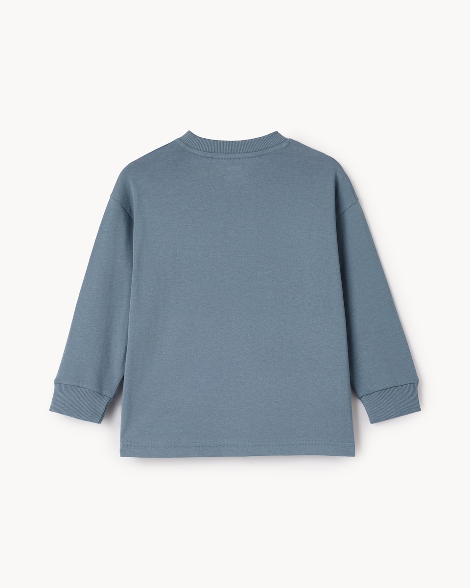 image 1 of F&F Boys Pure Cotton Slogan Long Sleeved Top in Blue