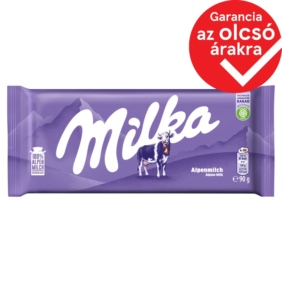 Milka alpesi tej felhasználásával készült tejcsokoládé 90 g