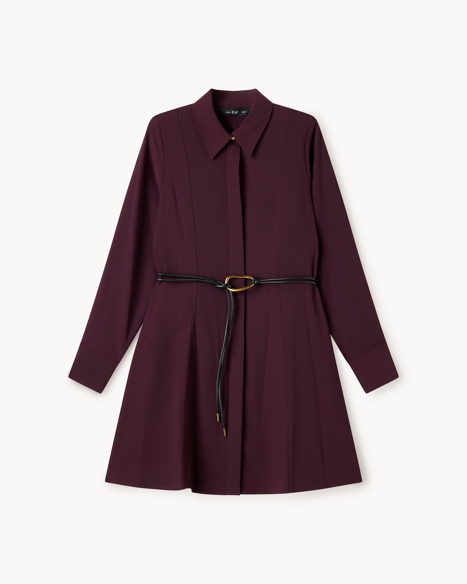 image 1 of F&F Belted Shirt Midi Dress in Burgundy