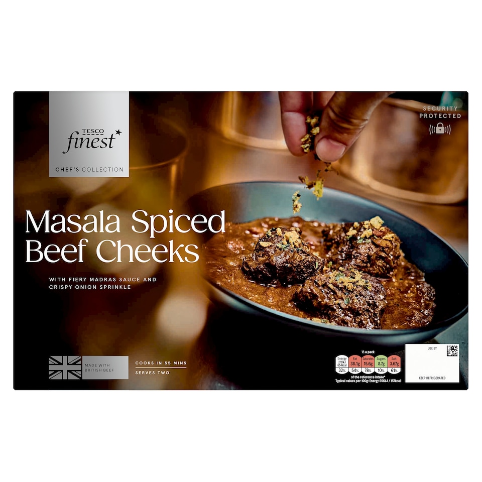 Tesco Finest Chef’s Collection Masala spiced Beef Cheeks with Fiery Madras Sauce and Crispy Onion Sprinkle 862g