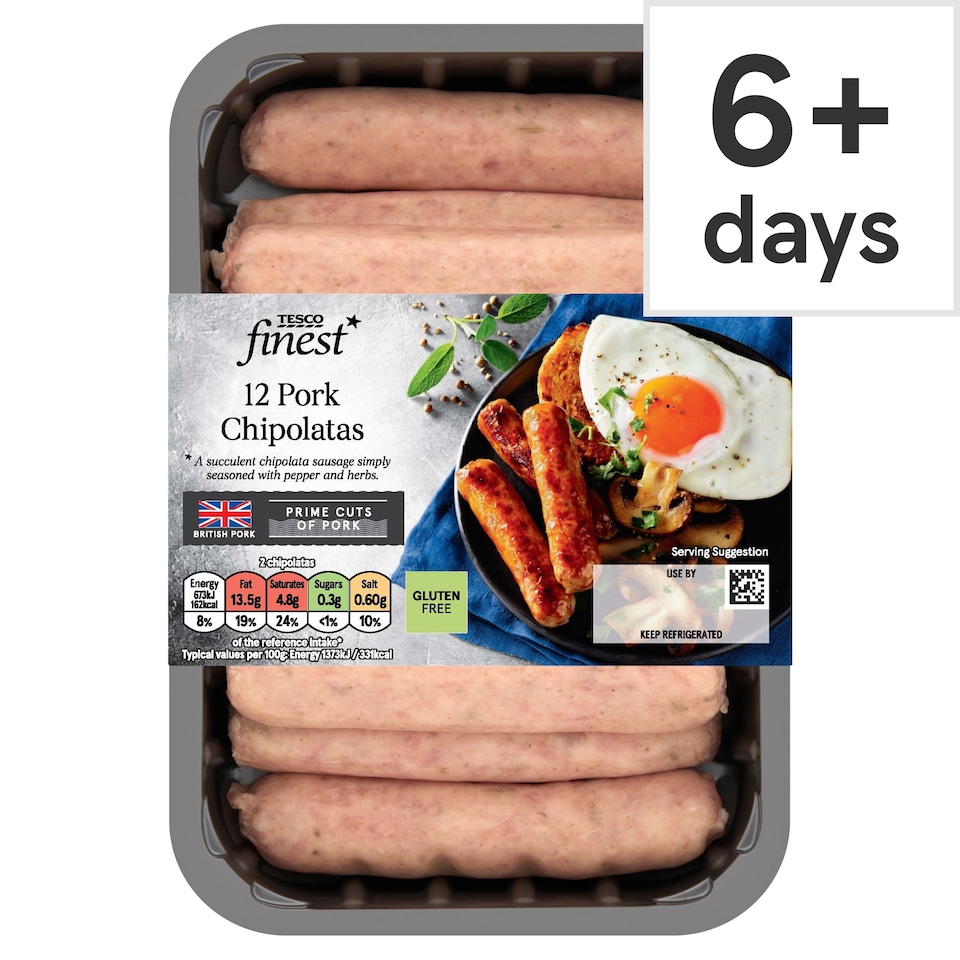 Tesco Finest 12 Pork British Chipolatas 375G