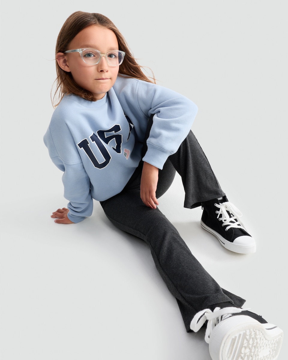 image 1 of F&F Girls Cotton Rich Flared Leggings in Grey