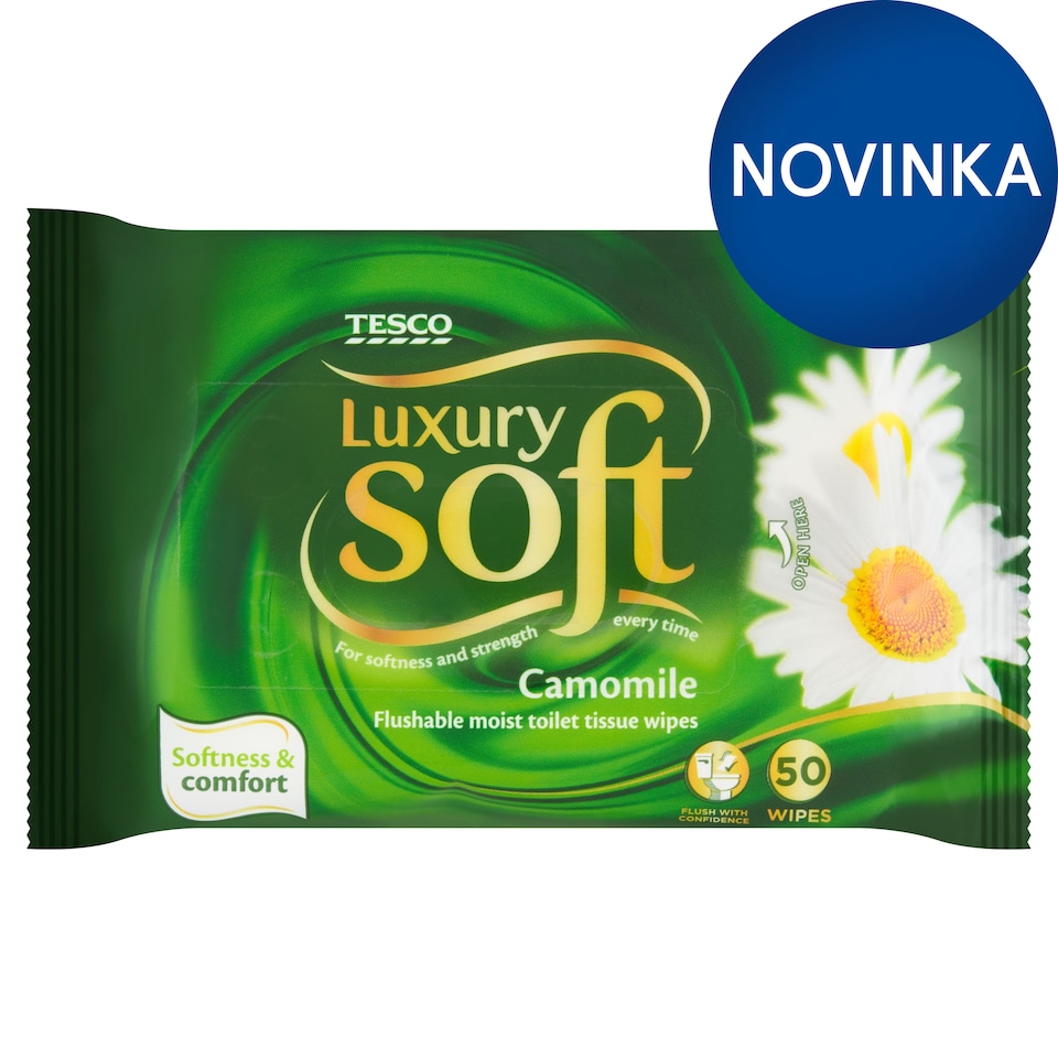 Tesco Soft Luxury Camomile vlhčený toaletný papier s kamilkou 50 ks
