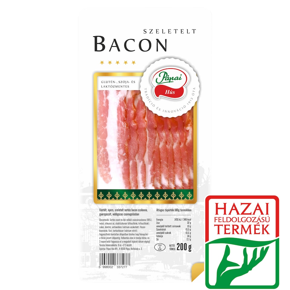 Pápai füstölt szeletelt sertés bacon szalonna 200 g