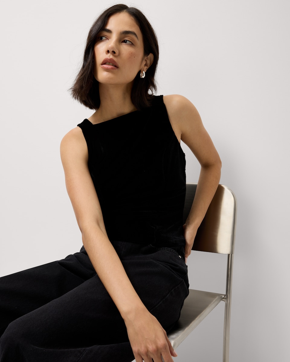 image 1 of F&F Velvet Square Neck Bow Top in Black