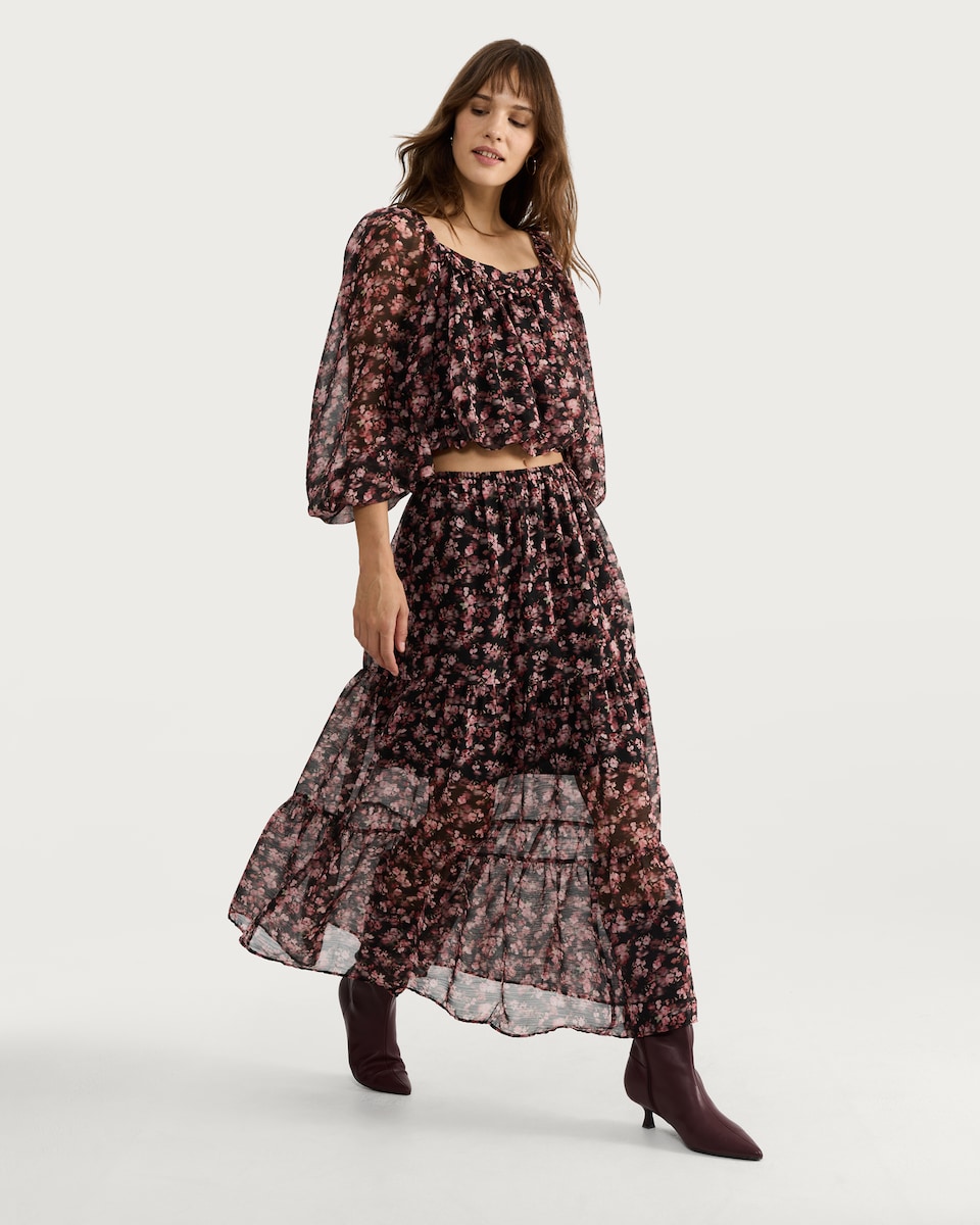 image 1 of F&F Floral Print Puff Sleeved Blouse in Multi Black