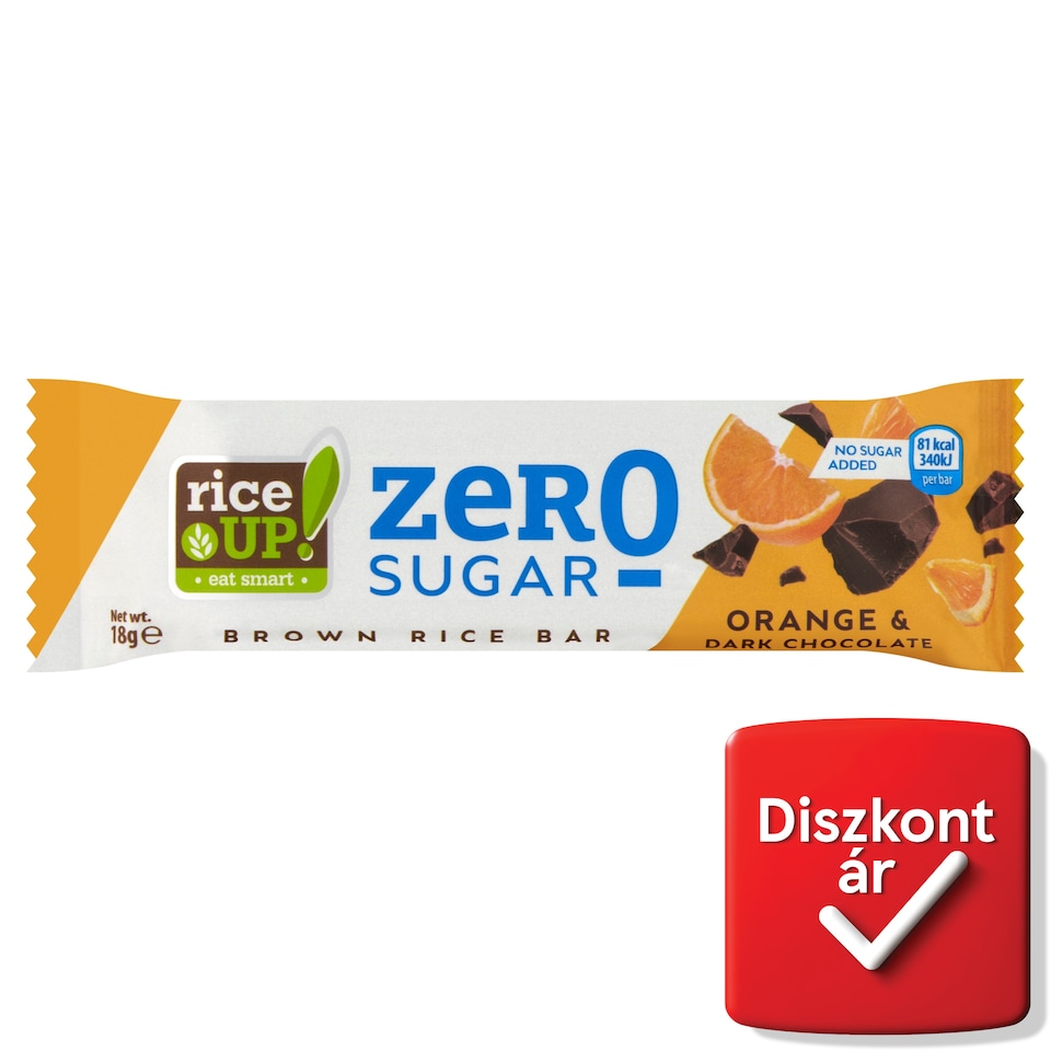RiceUp! puffasztott teljes kiőrlésű barna rizsszelet narancs ízű étcsokoládéval 18 g  1. kép