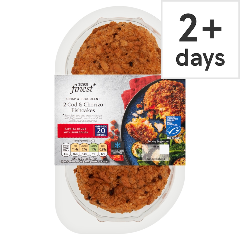 Tesco Finest 2 Cod & Chorizo Fishcakes 290G
