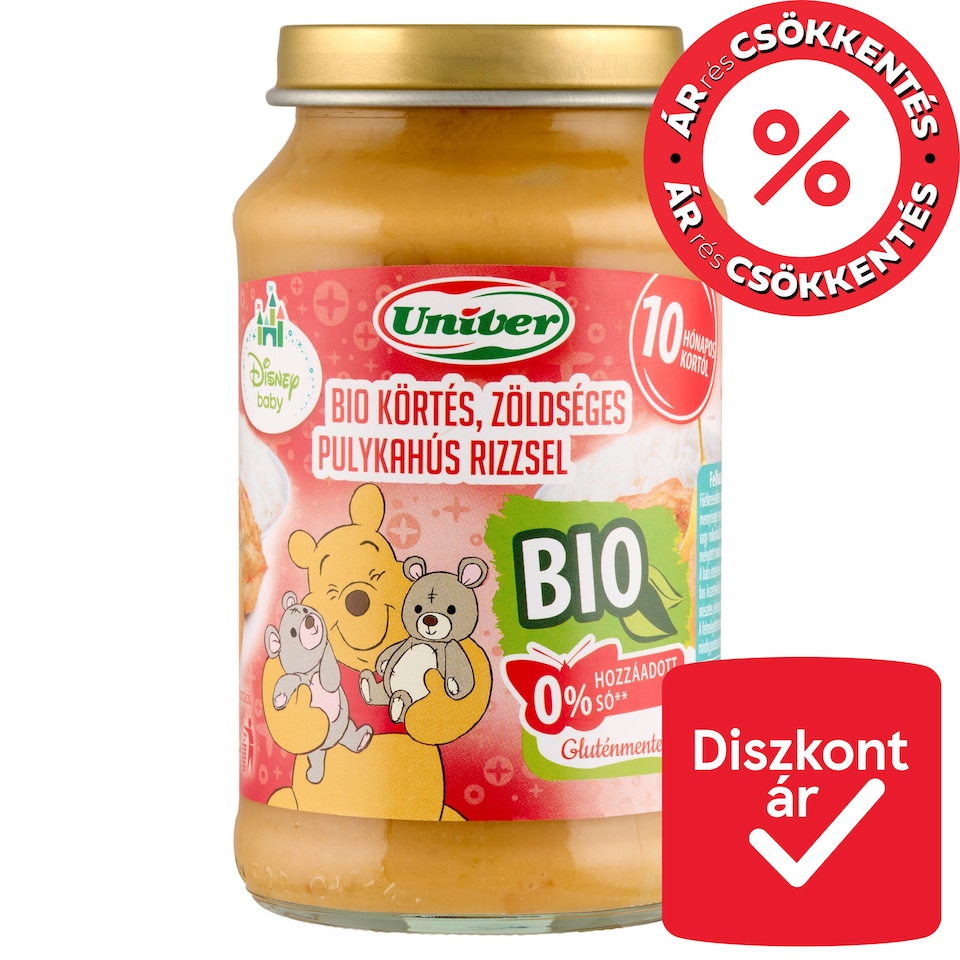 Univer Disney Baby bio körtés, zöldséges pulykahús rizzsel bébiétel 10 hónapos kortól 220 g  1. kép