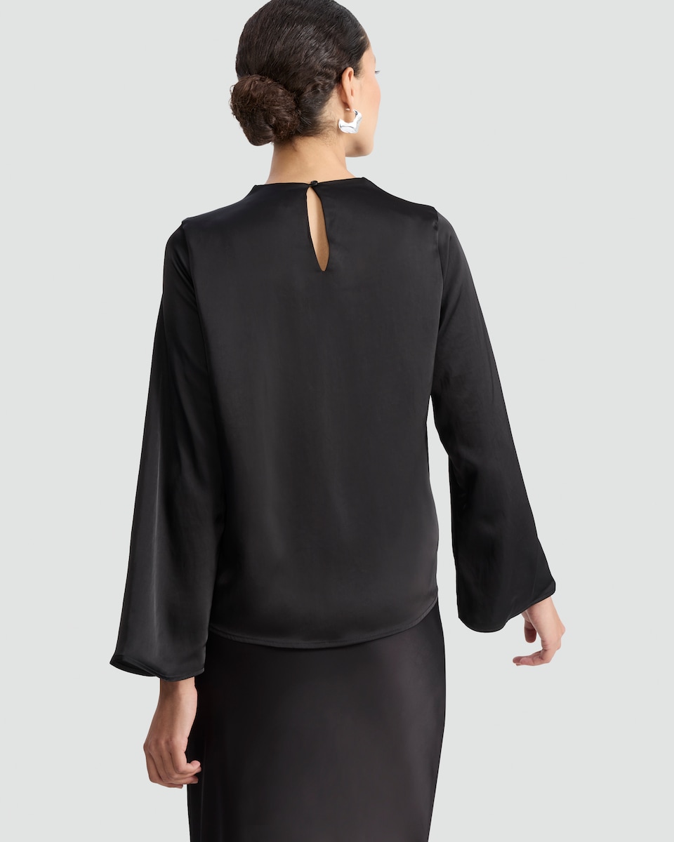 image 1 of F&F Satin Cowl Neck Long Sleeved Blouse in Black