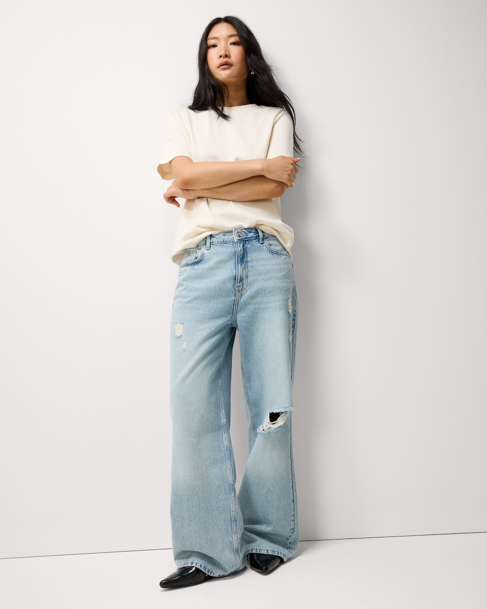 image 1 of F&F Pure Cotton Crew Neck T-Shirt in Cream