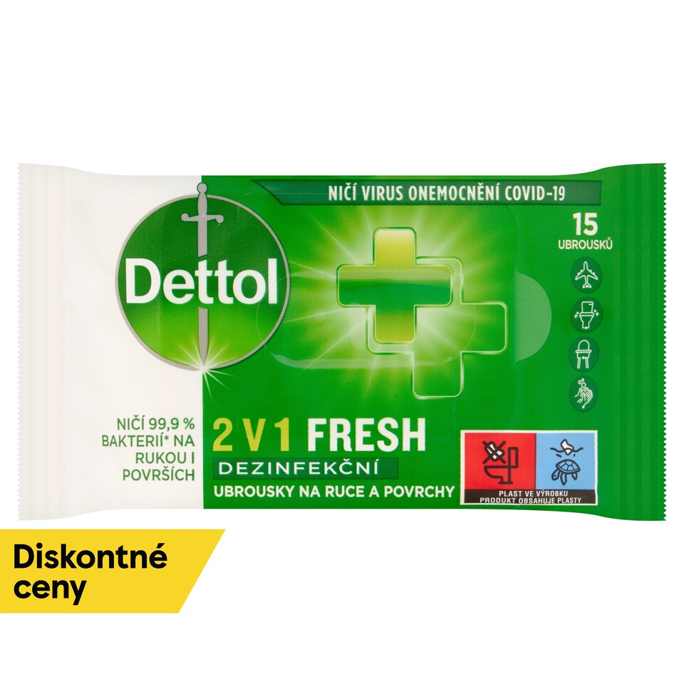 obrázok 1 z Dettol 2 v 1 Fresh dezinfekčné obrúsky na ruky a povrchy 15 ks