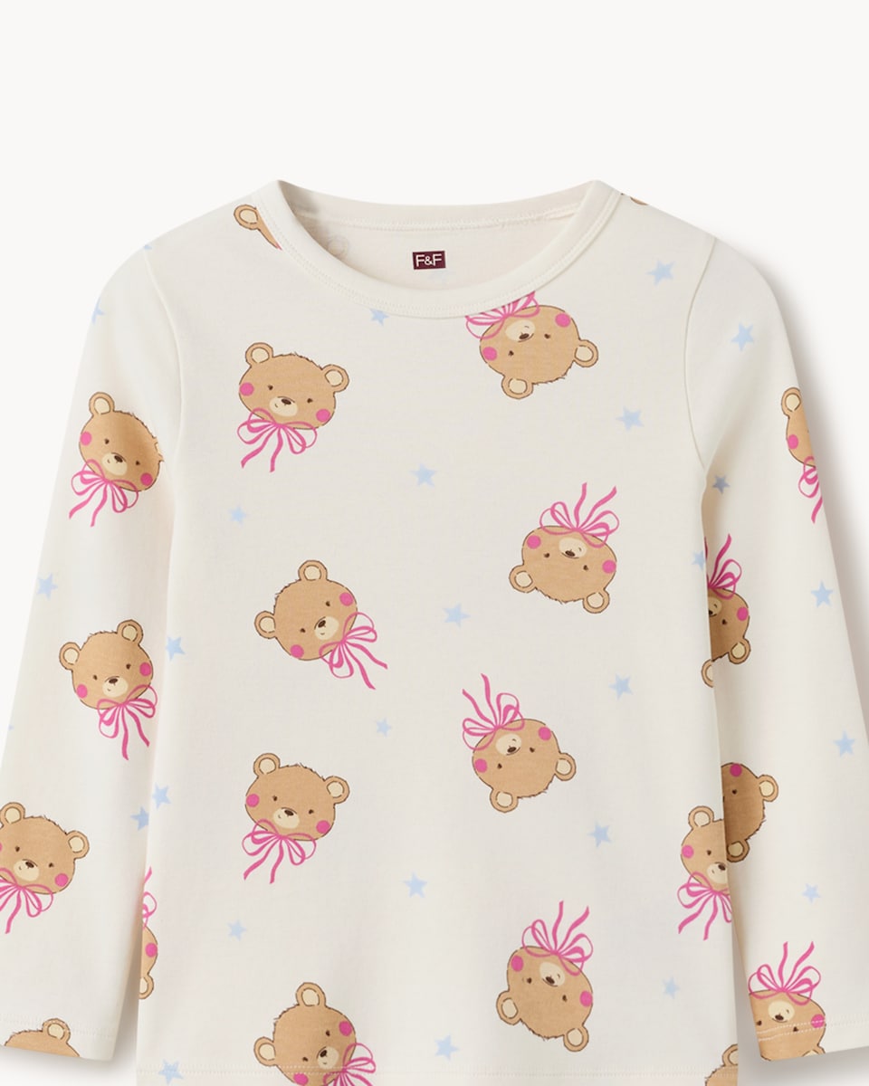 image 1 of F&F Girls 2-Pack Pure Cotton Bear Printed Pyjama Sets in Multi