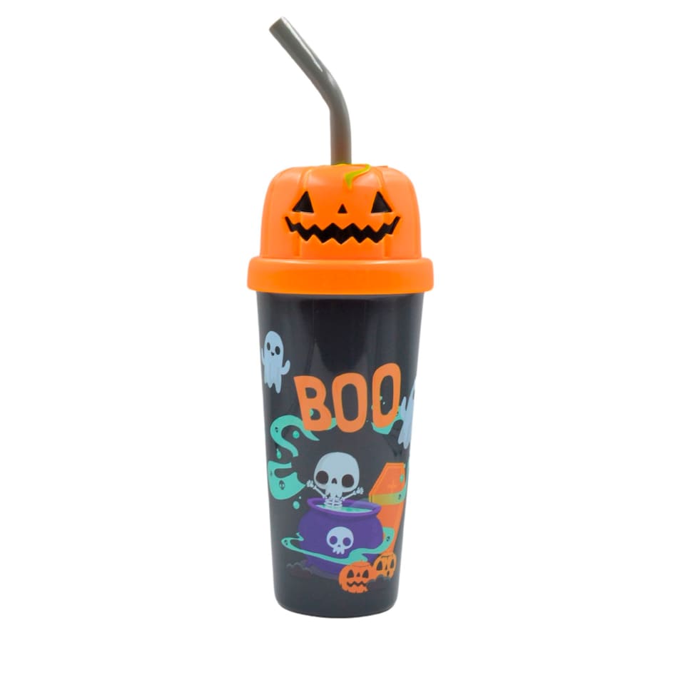 image 1 of Halloween Pumpkin & Witch Cup With Straw Assorted