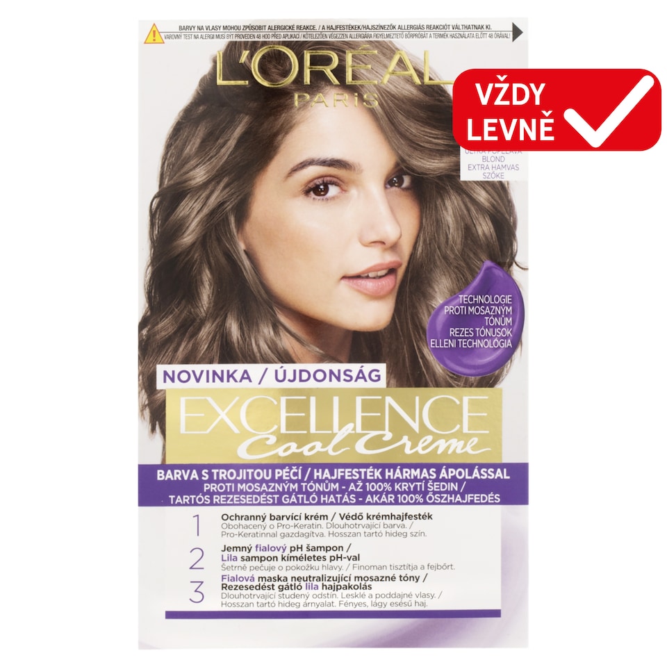 L'Oréal Paris Excellence Cool Creme 7 .11 Ultra Ash Blonde, 72 ml + 48 ml + 12 ml + 60 ml