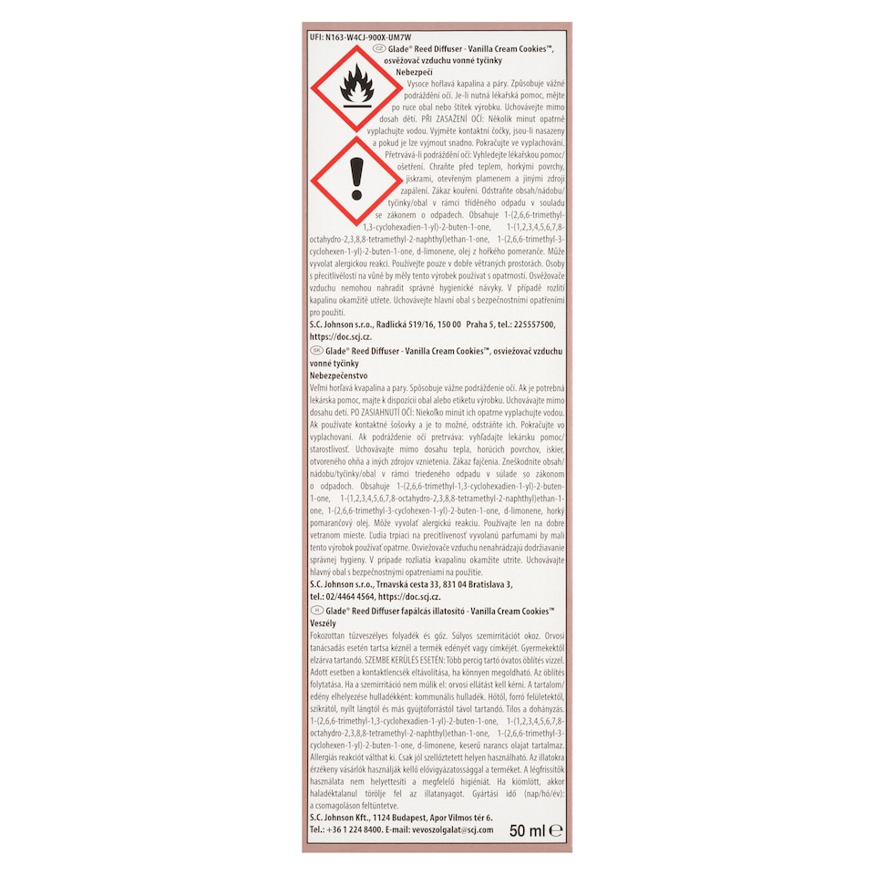 Obrázek 1 pro produkt Glade Vanilla Cream Cookies osvěžovač vzduchu vonné tyčinky 50ml