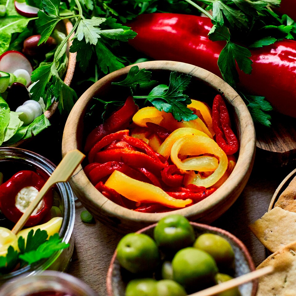 image 1 of Odysea Flame Roasted Red & Yellow Peppers 450g
