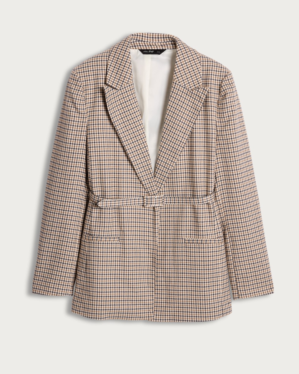 image 1 of F&F Houndstooth Print Belted Co-ord Blazer in Neutral