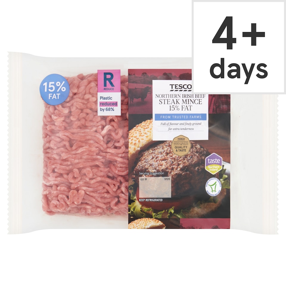 Tesco Northern Irish Beef Steak Mince 15% Fat 500g
