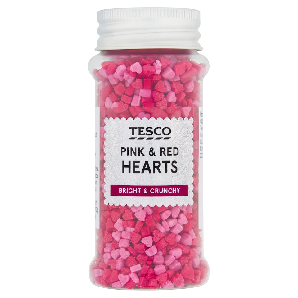 Tesco Pink & Red Heart Sprinkles 65G