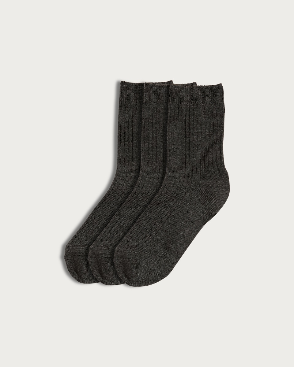 F&F Boys 3-Pack Ribbed Thermal Ankle Socks in Grey