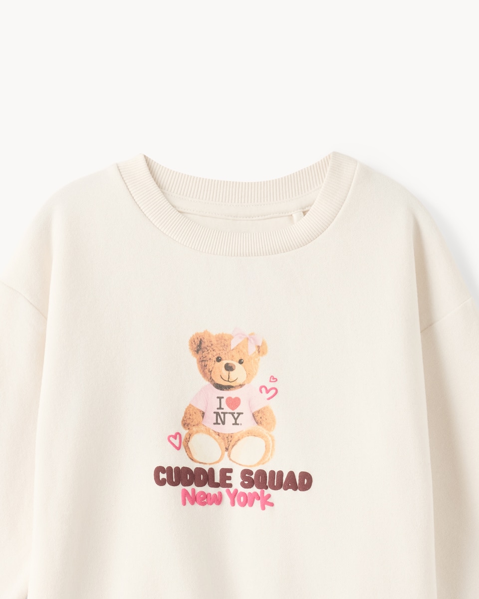 image 1 of F&F Girls Cotton Rich Teddy Bear Sweatshirt in Cream