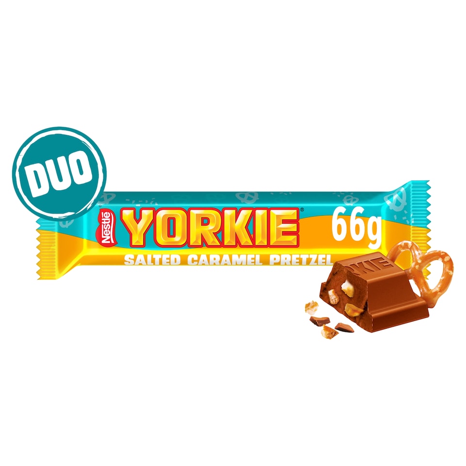 image 1 of Yorkie Duo Salted Caramel Pretzel Flavour Limited Edition Chocolate Bar 66g