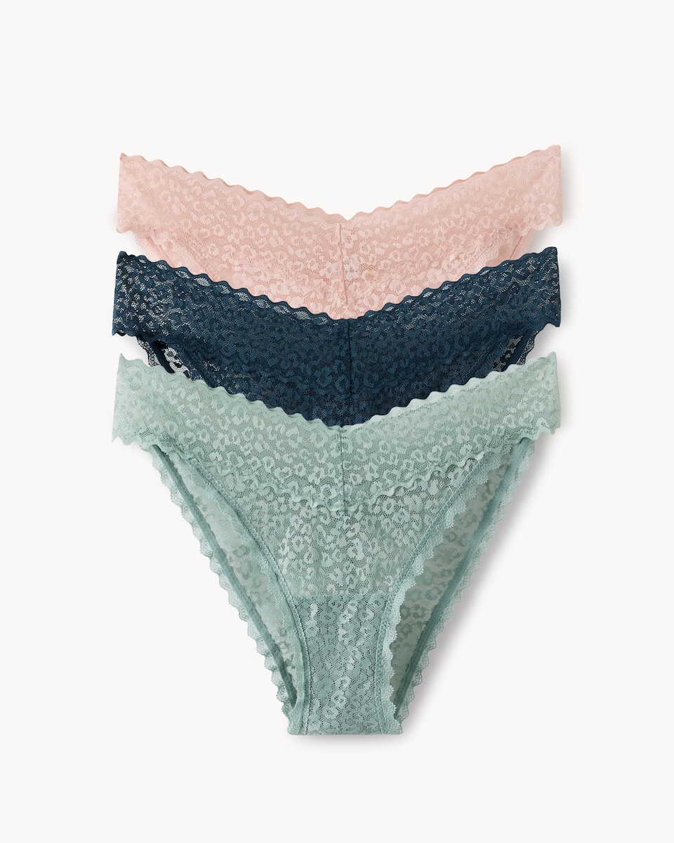 image 1 of F&F 3-Pack Lace Leopard Brazilian Knickers in Multi