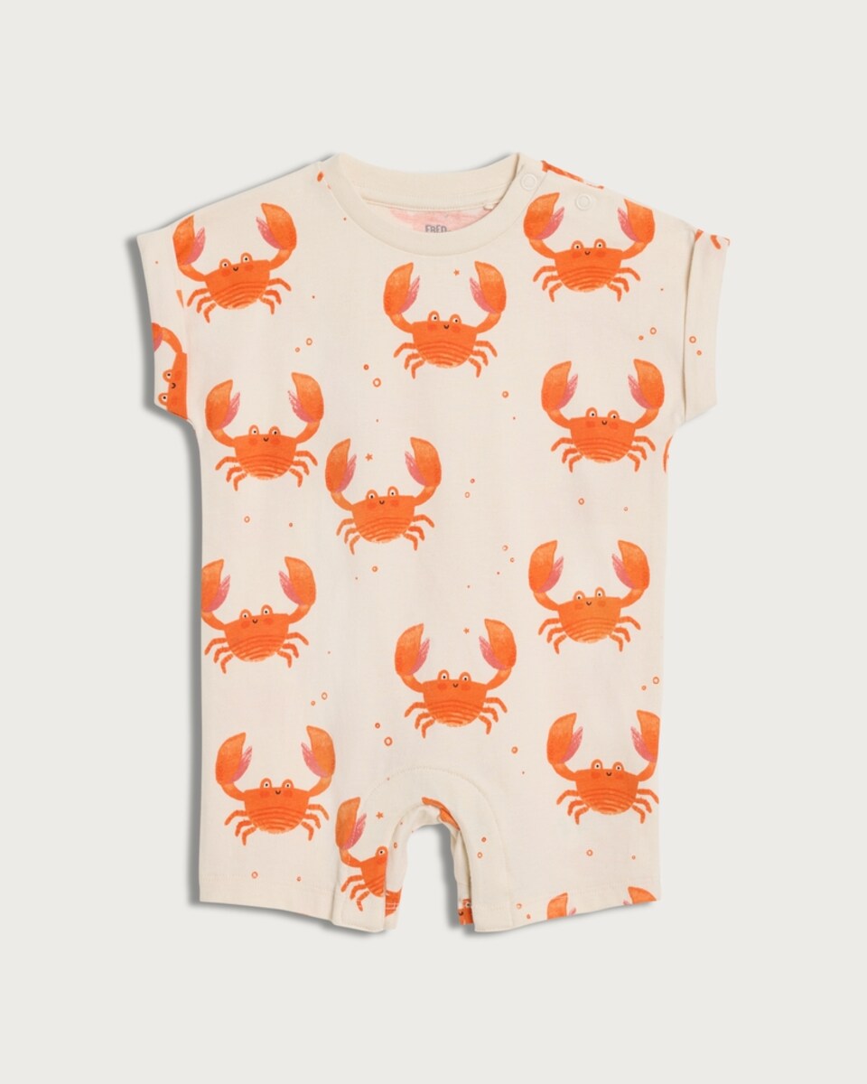 F&F Baby Pure Cotton Crab Print Short Sleeved Romper in Cream