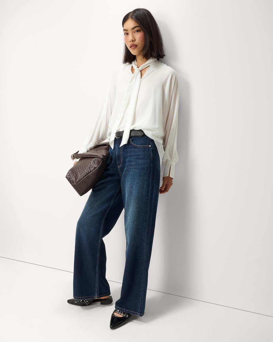 image 1 of F&F Tie Neck Blouse in Cream