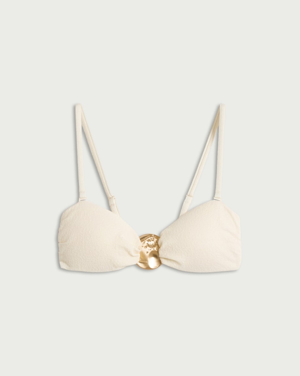image 1 of F&F Textured Gold Accent Bandeau Bikini Top in Cream