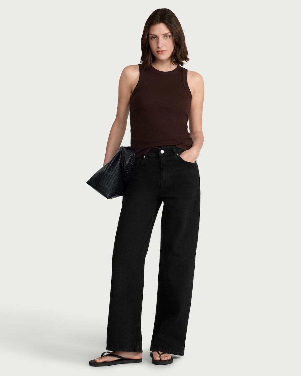 image 1 of F&F High Rise Wide Leg Jeans in Black