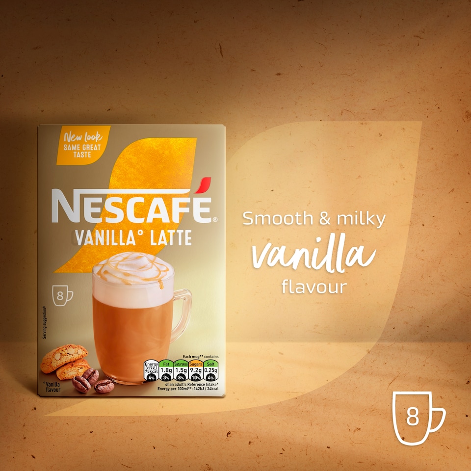 image 1 of Nescafe Vanilla Latte Instant Coffee 8 x 18.5g Sachets