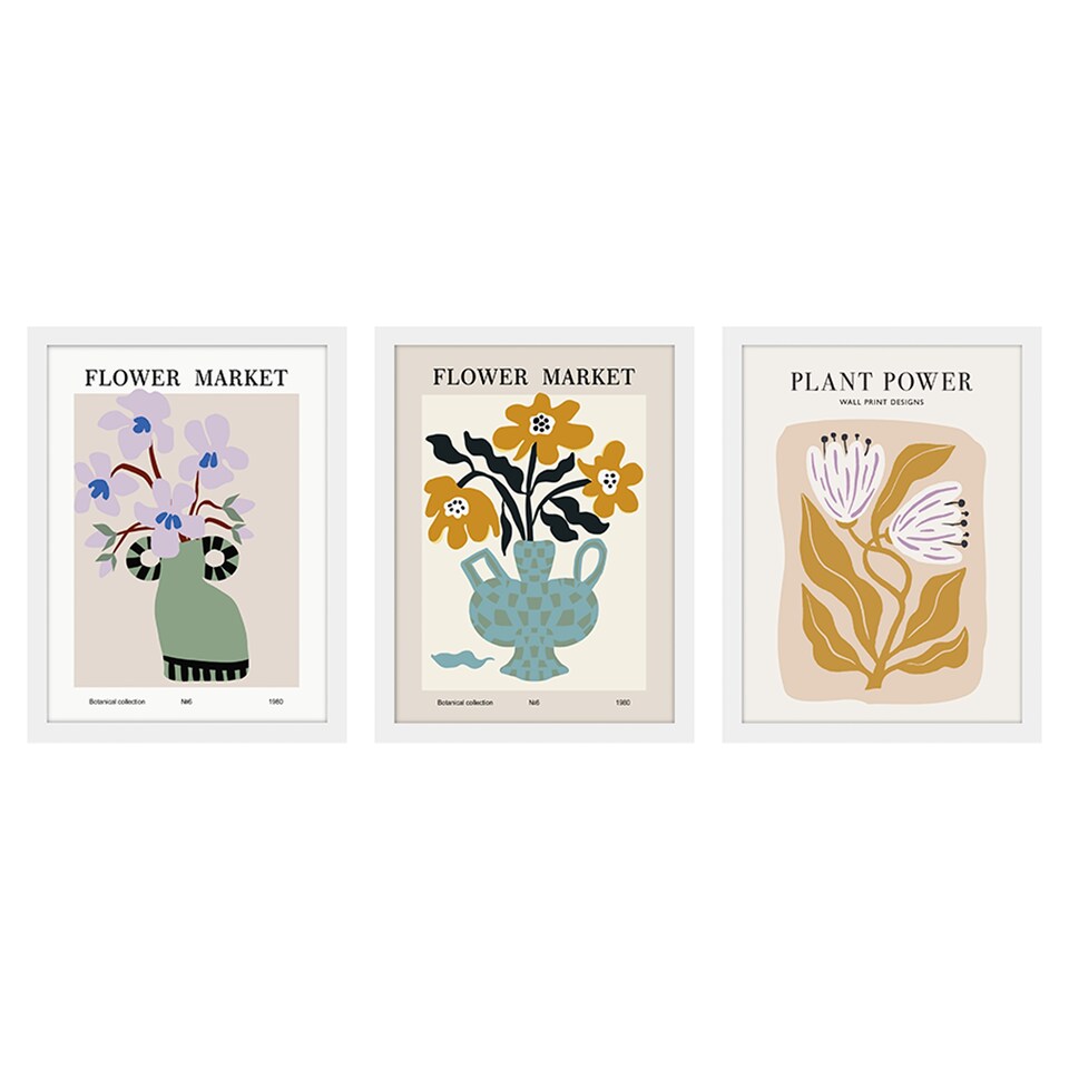 F&F Home Flower Market Print in Frame 30 x 40cm Assorted